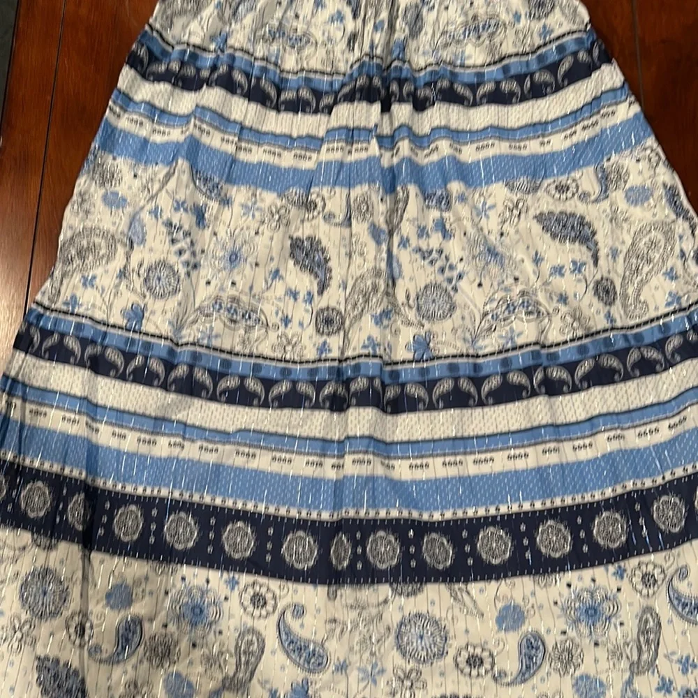 NWT Justice Maxi Dress Blue White Silver Metallic Stretchy Bodice Size 20